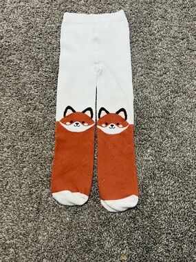 Kids Fox Print Tights - White and Rust